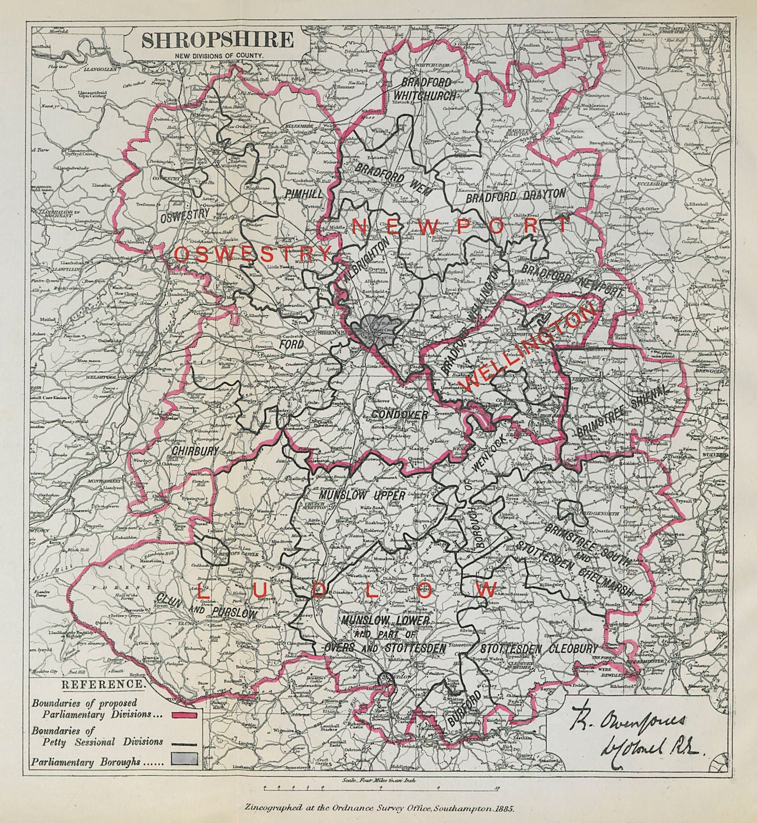 Shropshire Parliamentary Divisions. Oswestry Ludlow BOUNDARY COMMISSION 1885 map